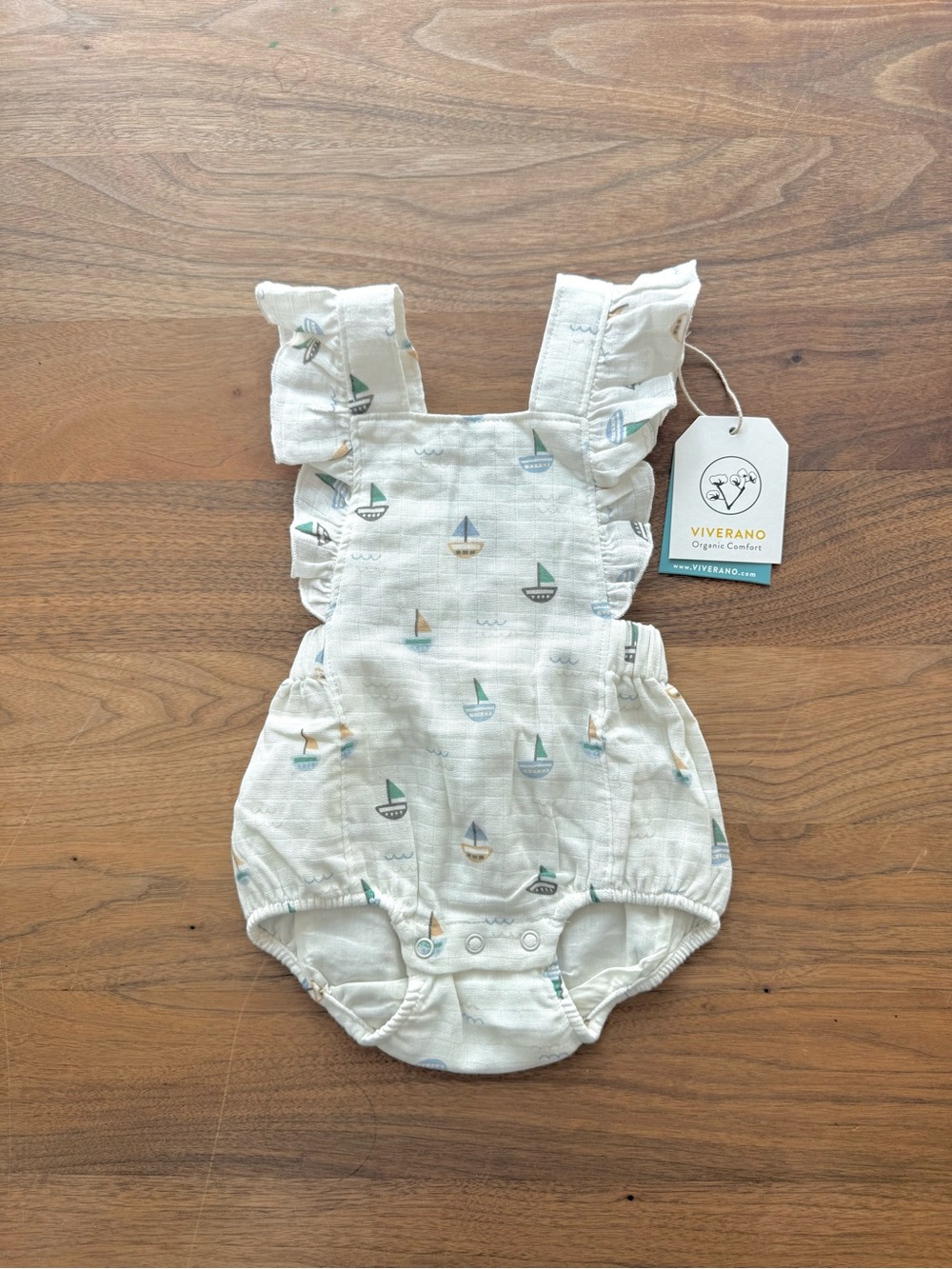 Viverano Baby Sailboat Ruffle Bubble Romper size 0-3M - New with Tags